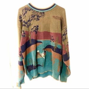 Vintage sweater fishing scene